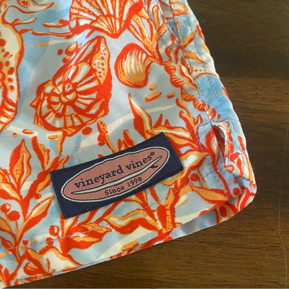 Vineyard Vines Orange and Blue Sea horses and shells Boys swim Trunk - Picture 2 of 8